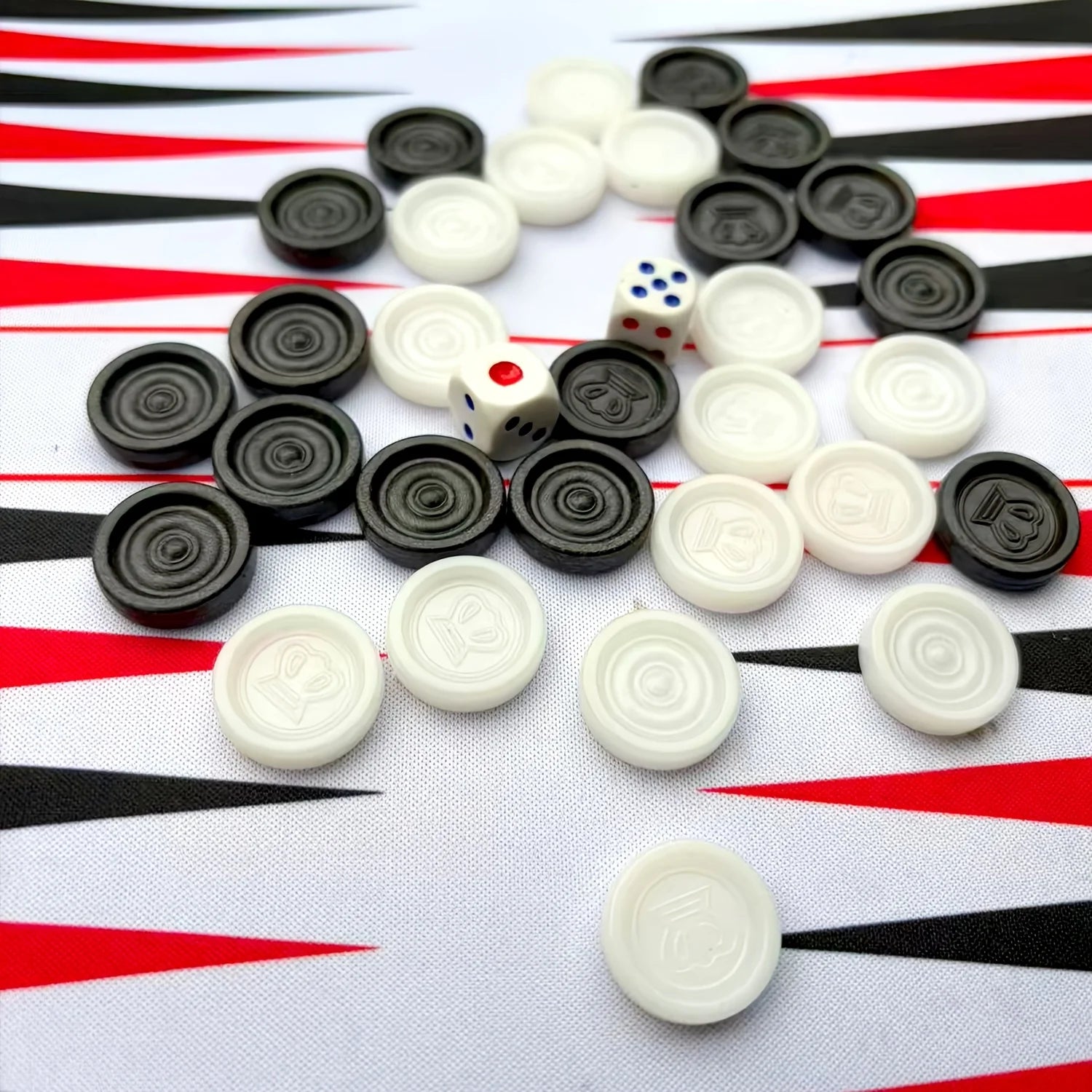 9.45inch Rubber Board Strategic Board Game - 30pcs (15 Black/15 White) Checkers Set with Folding Board & Dice