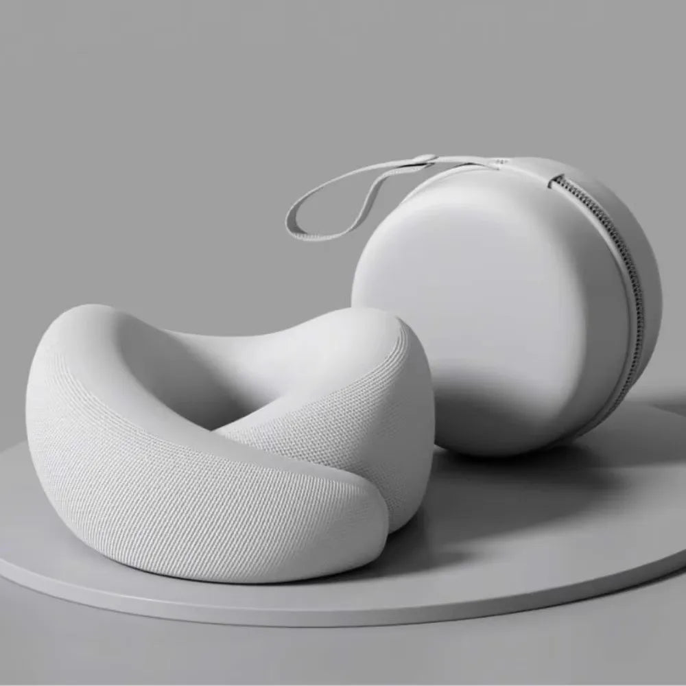 Slow Rebound U-shaped Neck Pillow Durable Foldable Hooded Neckrest Pad with Storage Box Non-Deformed Cervical Support Pillow