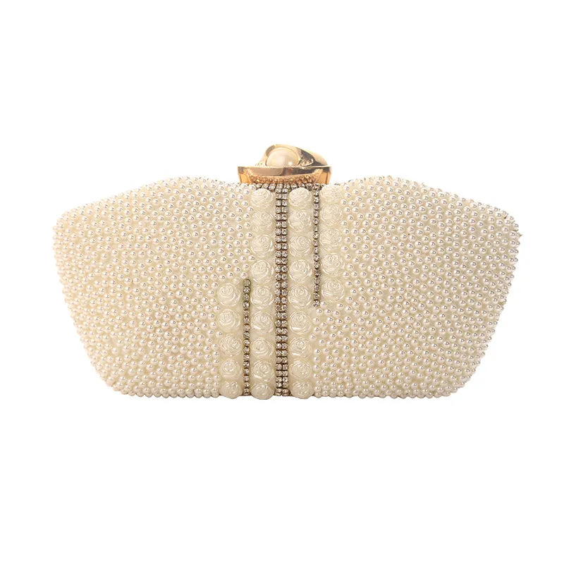 Crystal-clear rhinestone pearl clutch luxurious metal chain handbag fashionable wedding bride handbag and evening bag for wome