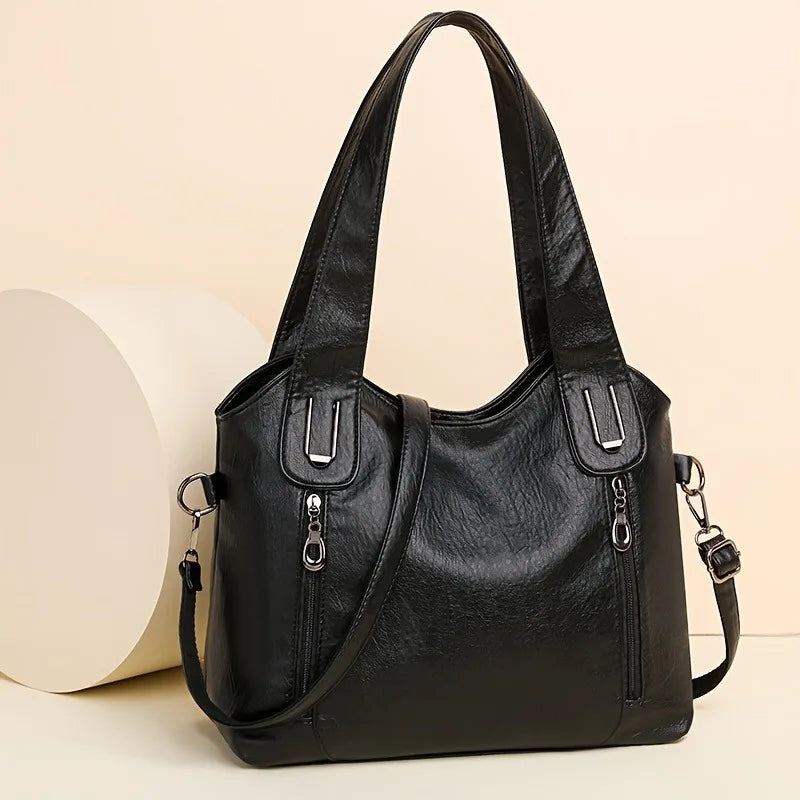 New Women Large Capacity Tote Bag Leather Shoulder Handbag with Removable Strap Fashion Casual PU Crossbody Bag Shoulder Bags