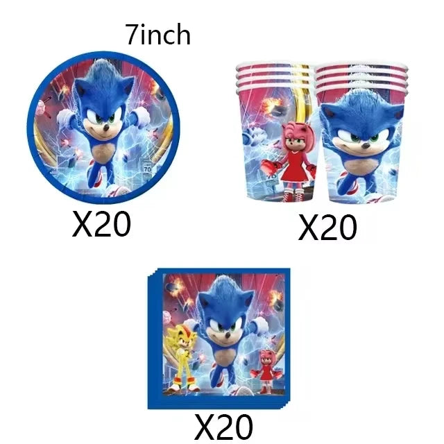 Sonic Birthday Party Supplies Hedgehog Action Figure Disposable Tableware Paper Plates Cup Knife Fork Spoon Baby Bath Toys