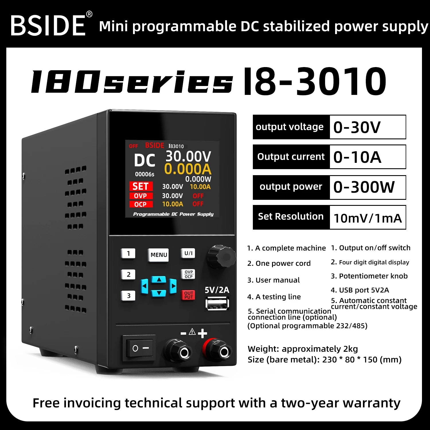 BSIDE I8 40V 20A DC Power Supply Variable, Programmable with Encoder Knob, Adjustable Switching Regulated Bench Power Supply