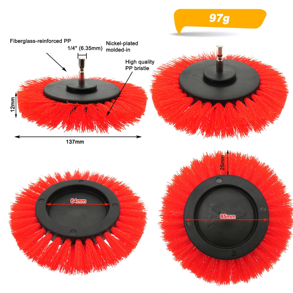 3.5 Inch Drill Brush Attachment Flat Round Power Scrubber Cleaning Brush Nylon Bristle for Car Carpet Bathroom Tile KitchenFloor