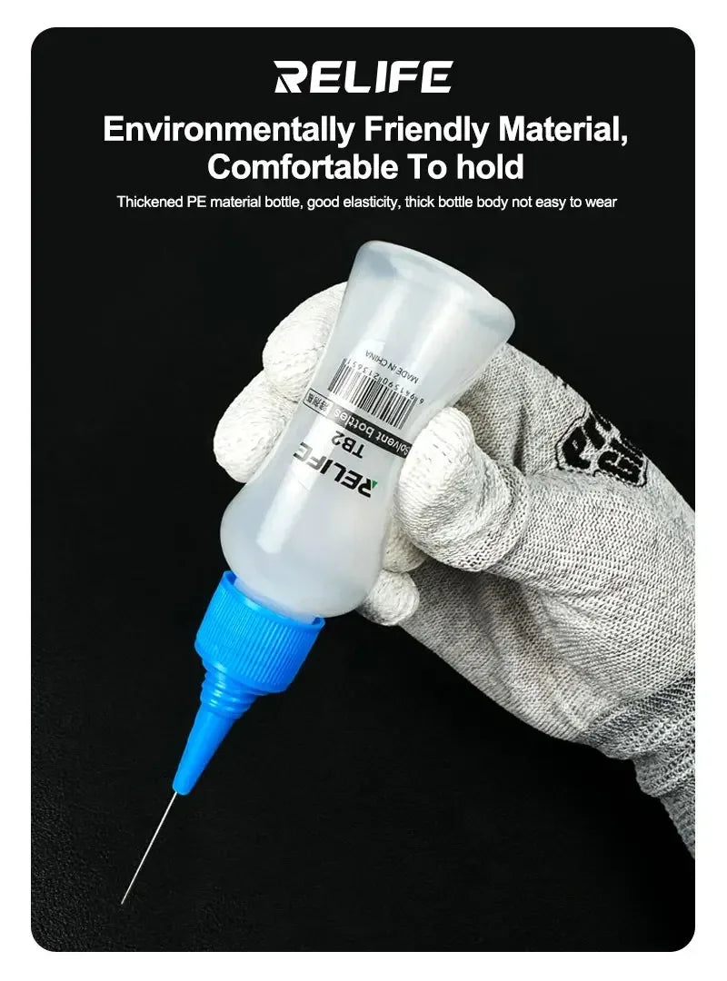 RELIFE TB2 50ML Plastic Squeeze Solvent Alcohol Rosin Solder Flux Washing Plate Water Bottle With Needle RL-054