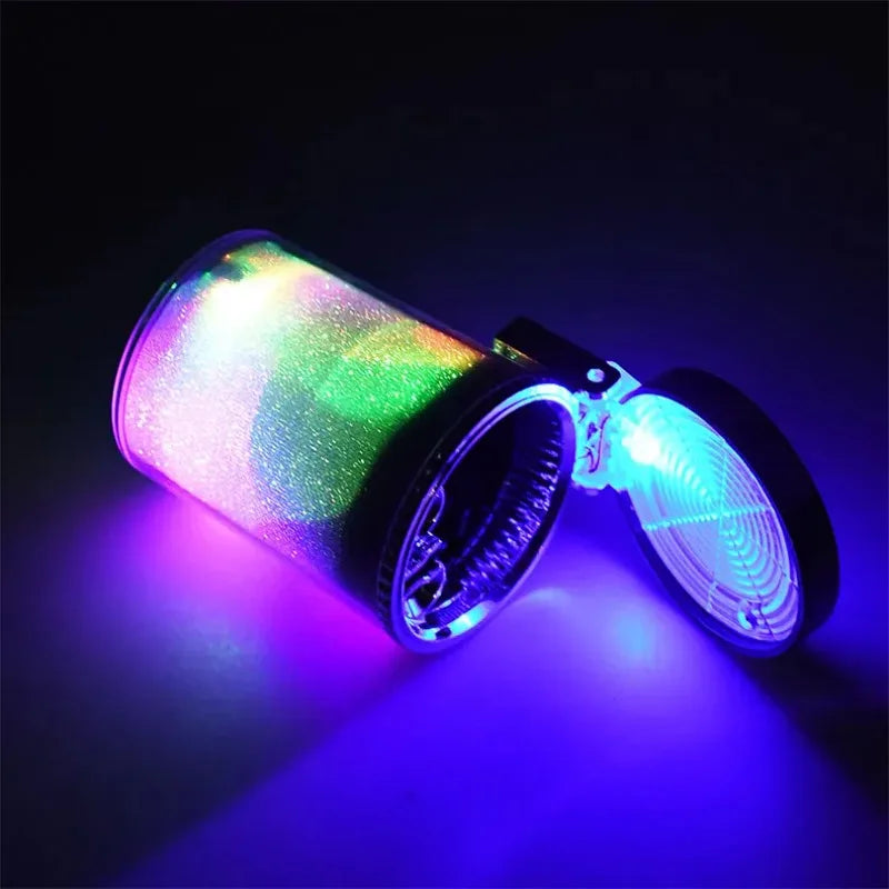Ventilated Car Ashtray With Sealed Cover LED Color Changing Glass Carrier Type Elegant Internal Smoke Exhaust Box