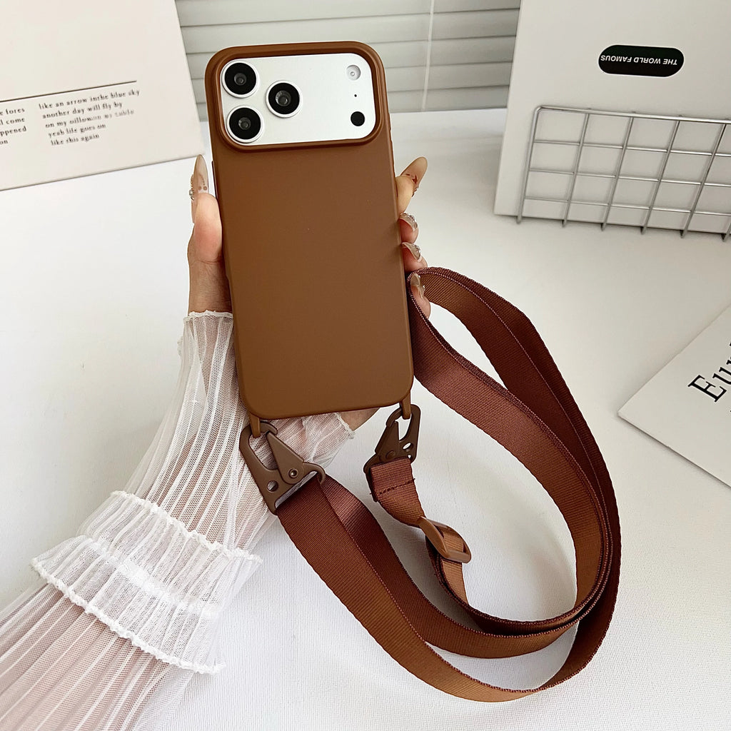 Crossbody Lanyard Matte Silicone Soft Case For iPhone 17 Pro Max 16 12 11 15 Pro 13 14 Plus Necklace Strap Shockproof Cover