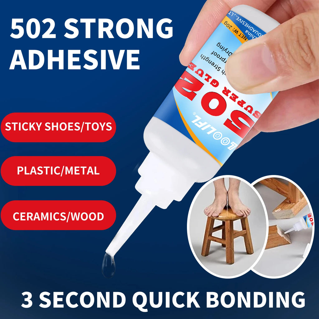 LOOLIFL 1-5pcs 502 Super Glue Instant Quick-drying Cyanoacrylate Adhesive Leather Rubber Wood Metal Strong Bond Liquid Glue Tool