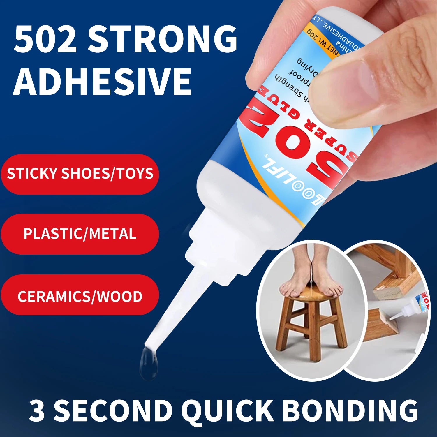 LOOLIFL 1-5pcs 502 Super Glue Instant Quick-drying Cyanoacrylate Adhesive Leather Rubber Wood Metal Strong Bond Liquid Glue Tool