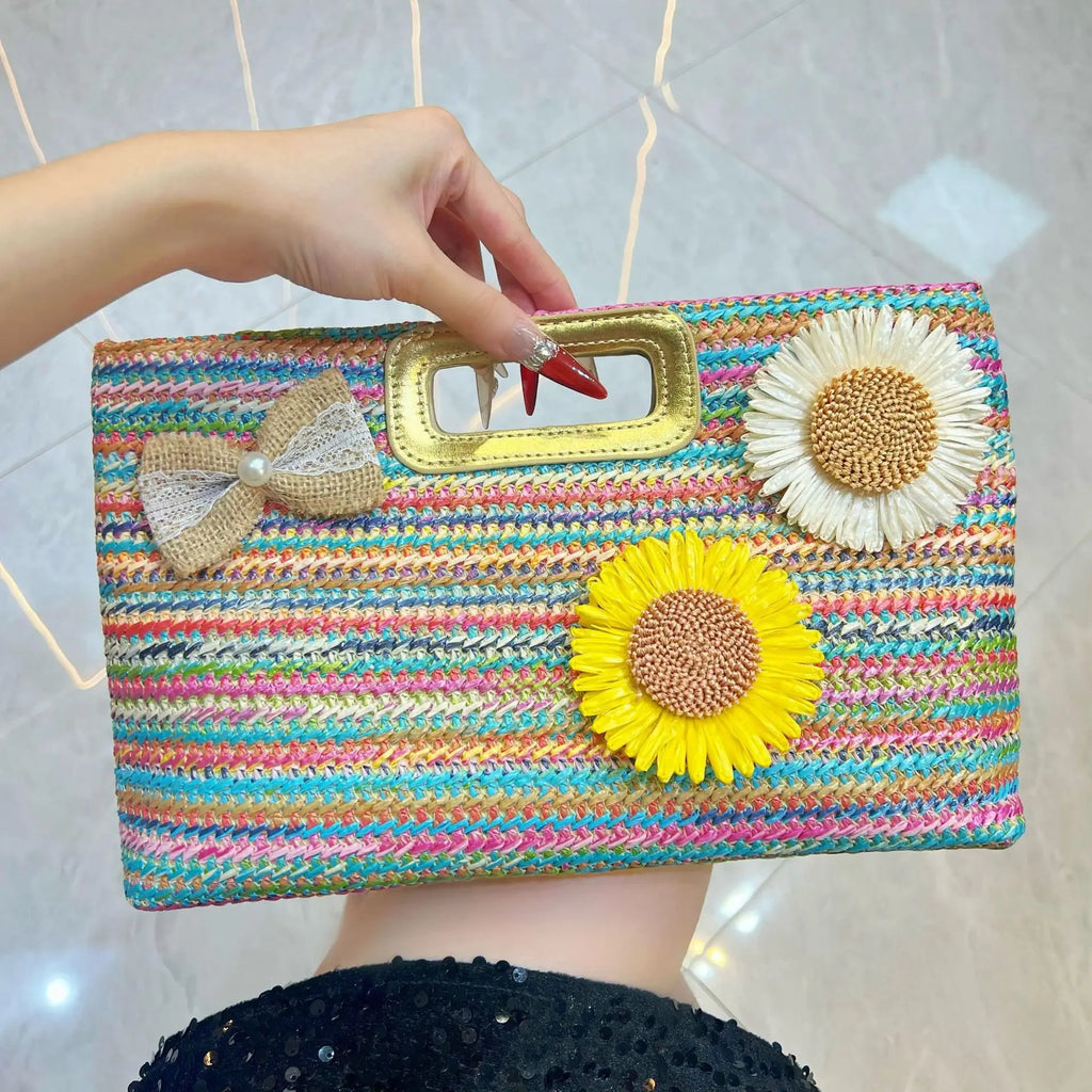 New women's bag straw woven clutch bag chain shoulder messenger bag woven handbag