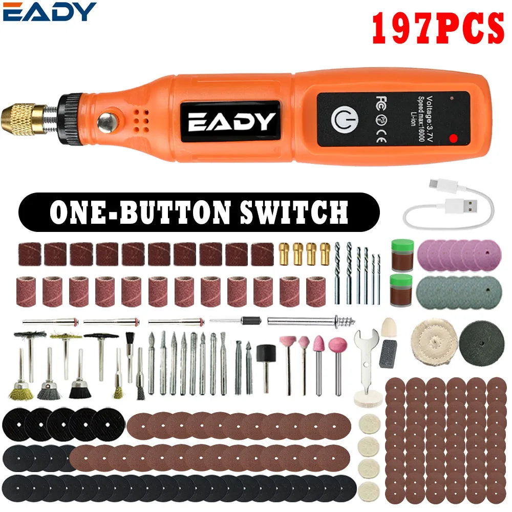 EADY Multifunctional USB Electric Rotary Tool, Mini Drill & Engraving Kit, Cordless DIY Hand Tools – Perfect for Sanding