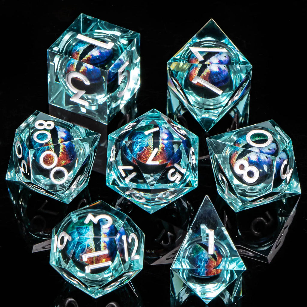 7pcs Dragon Eye D&D Dice Set DND, Sharp Edge Resin Liquid Core Dungeon and Dragon Dice, Role Playing Dice D20 D12 D10 D8 D6 D4