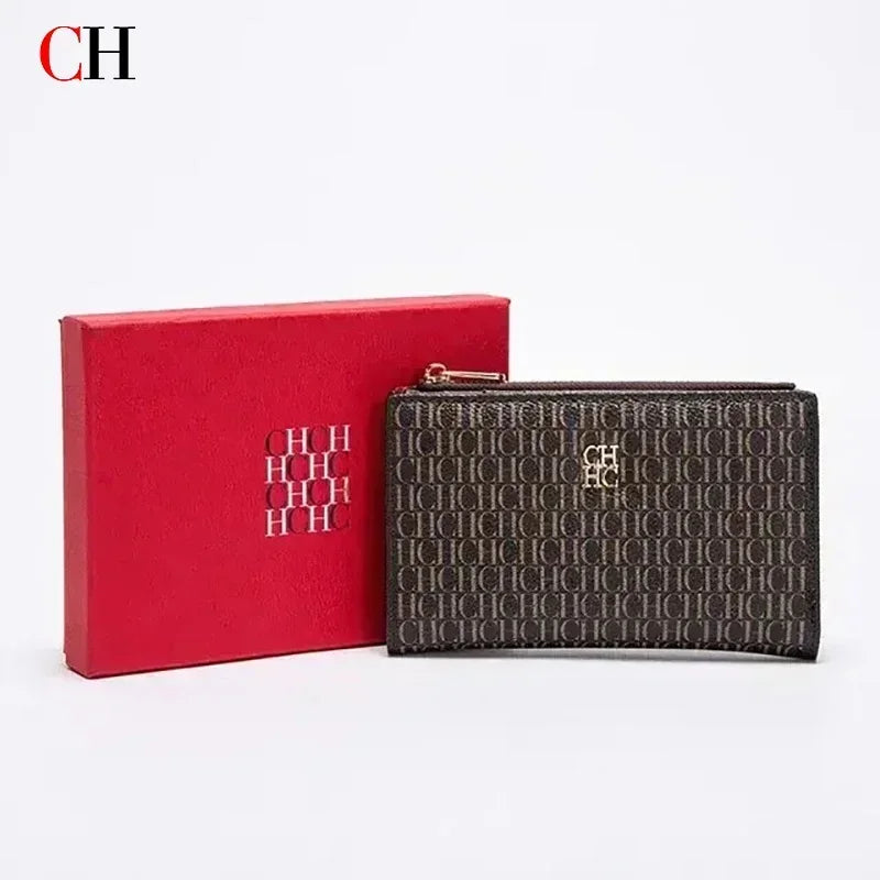 CH Wallet Monogram Print Long Zipper Purse With Box Card Holder Fashion Clutch For Women Daily Use Travel Shopping Casual