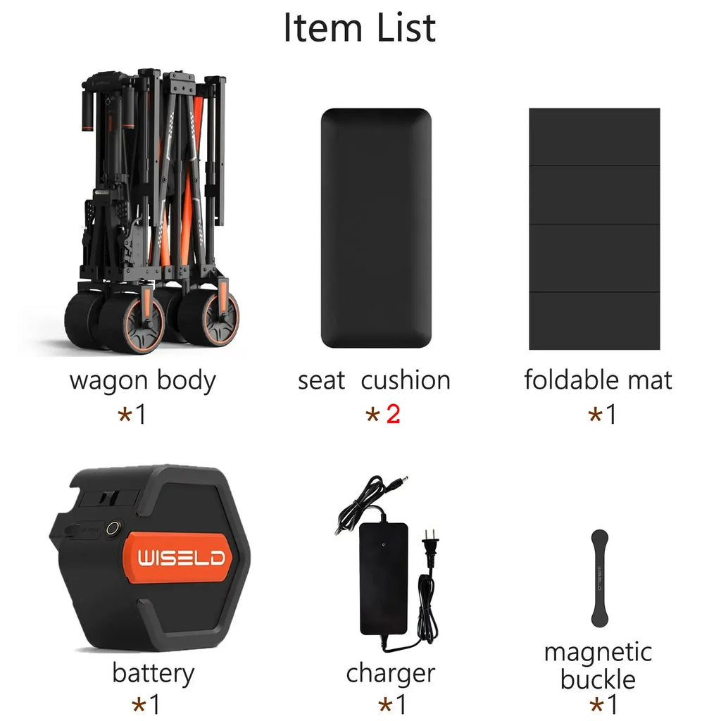 WISELD GT3 Dual Seats Ridable Electric Wagon Large Capacity Cycling Camping Trolley Foldable Picnic Cart Outdoor Transport Tools