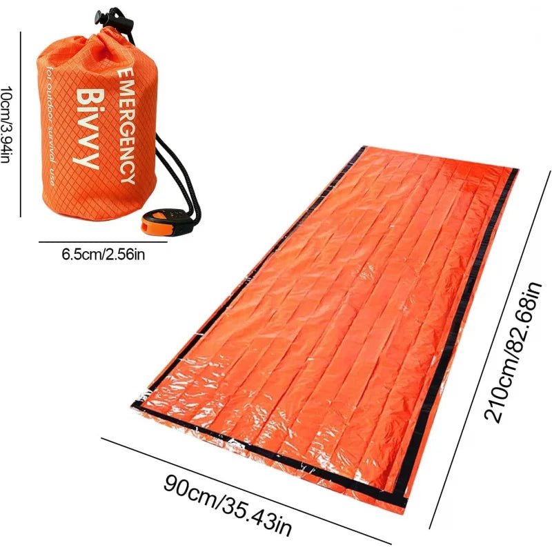 2 Pack Emergency Sleeping Bag, PE Aluminum Film Bivy Sack With Premium Pouch, Whistle & Carry Hook For Camping Hiking Car