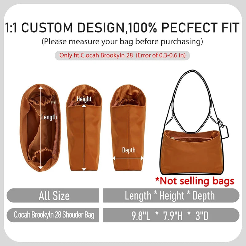 Lightweight Bag Insert, Purse Organizer Inserts for brooklyn 28 Insert Keeps Tote Handbag With Zipper and Bottle Holder