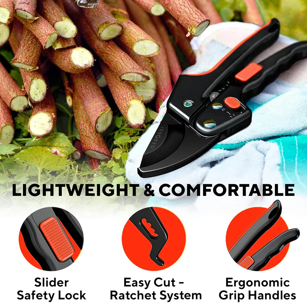 Ratchet Pruning Shears for Gardening Heavy Duty - Increases Cutting Power 3x - Perfect Ratchet Pruners for Weak Hands & Arthriti