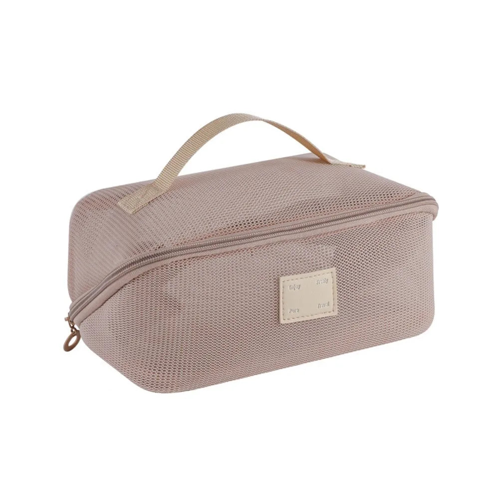 Portable Mesh Handheld Makeup Bag Lightweight Zipper Transparent Mesh Cosmetic Bag Square Large Capacity Cosmetic Cases