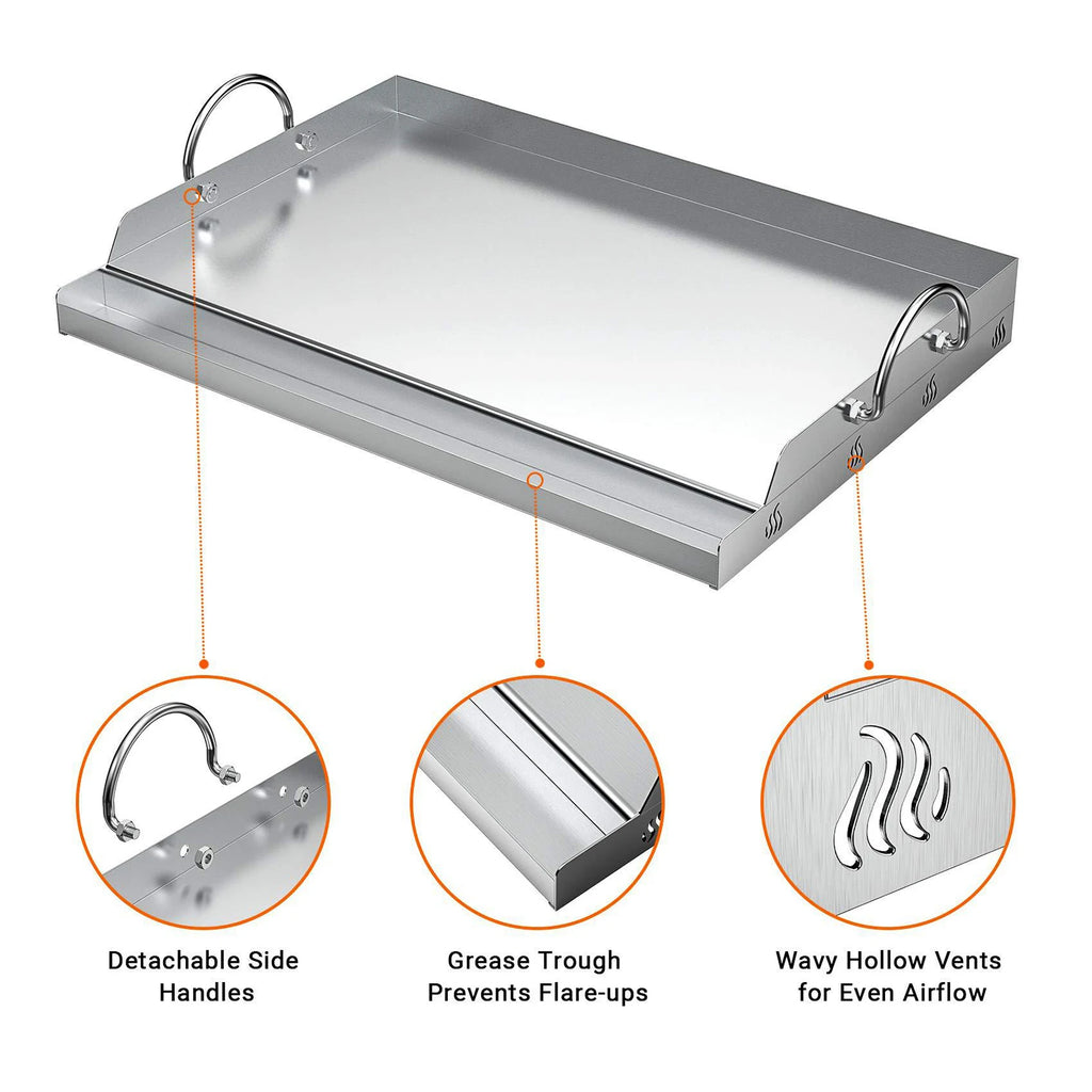 Stainless Steel Cooking Griddle BBQ Tools Grilling Cookware Flat Top Plate Insert for Parties Camping Grills Tailgating Outdoor