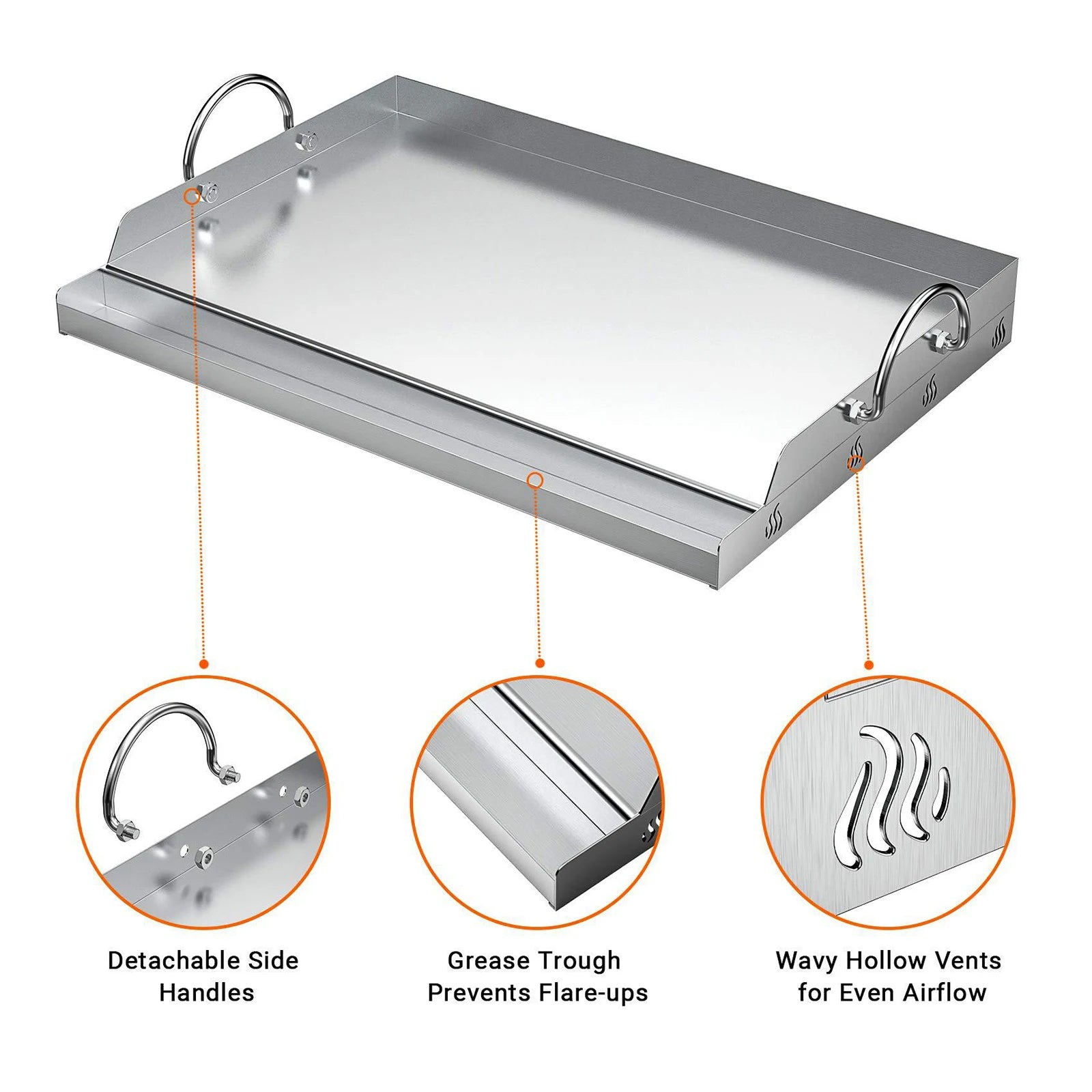 Stainless Steel Cooking Griddle BBQ Tools Grilling Cookware Flat Top Plate Insert for Parties Camping Grills Tailgating Outdoor