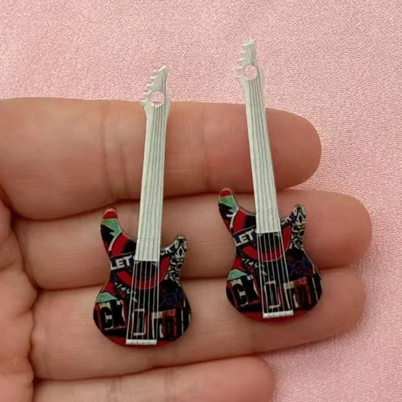 12pcs 16 color printed skeleton guitar acrylic DIY keychain earrings bag handicrafts accessories