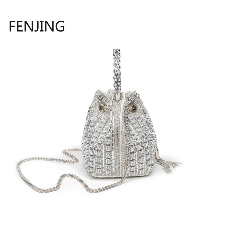 Evening Banquet Bag Luxury Designer Purses and Handbags Bag for Women Bucket Clutch Purse Tassel Crystal Rhinestone Shoulder Bag