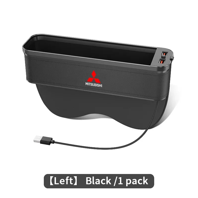 Car Seat Gap Organizer USB Charging Multifunction Storage Box For Mitsubishi Outlander Pajero Asx Lancer EX Evolution X Ralliart