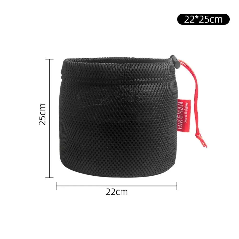 Portable Set Pot Storage Bag Ultra Light Mesh Fabric Tableware Bag Breathable Drawstring Buckle Bundle Mouth Handbag Outdoor
