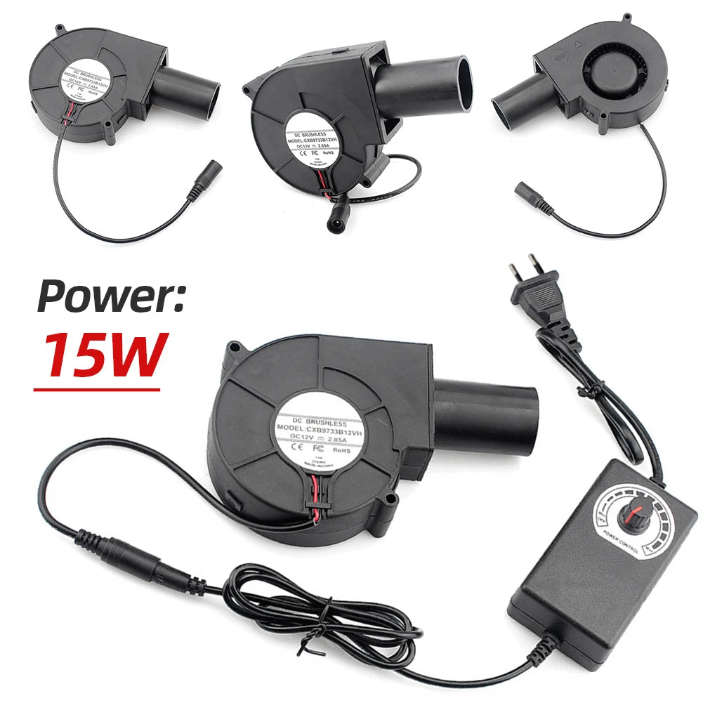 DC12V BBQ Blower 6000RPM 15W BBQ Fans with Variable Speed Controller&Outlet Charcoal Chimney Starter for Picnic Cooking Barbecue