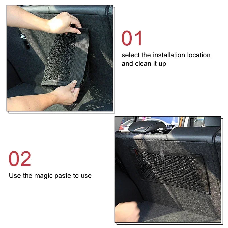 Car Double Mesh Trunk Storage Storage Mesh Car Item Fixed Mesh Auto Finishing Storage Elastic Strap Accessories Tools