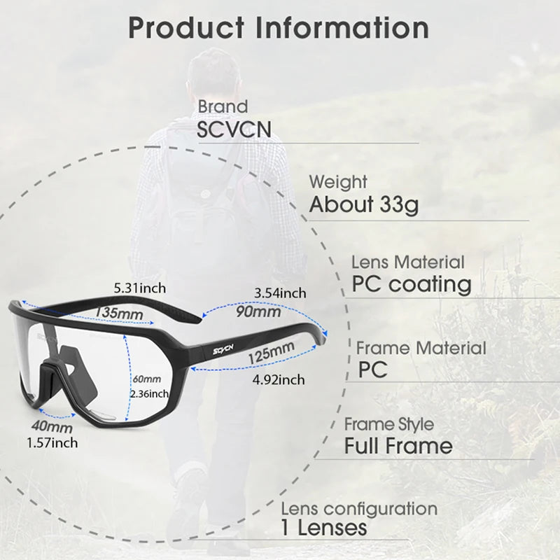 SCVCN HD Photochromic Hiking Sunglasses Stylish Outdoor Sports Glasses for Cycling Running and Rock Climbing Driving Sunglasses