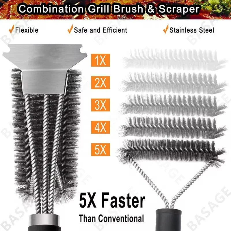 2-in-1 Safe Grill Brush - Bristle-Free BBQ BBQ Cleaner - Rust-Resistant Stainless Steel - Essential Grilling Accessories