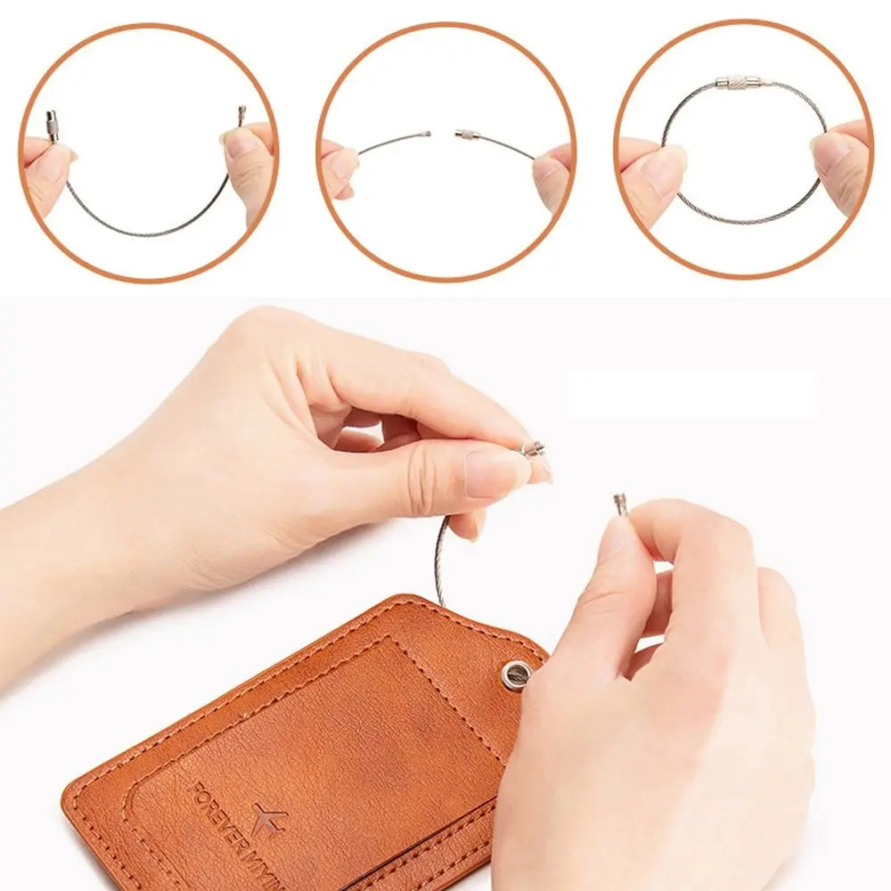 Women Man Anti Loss Wire Rope Loop Leather Luggage Tags Privacy Protection Cover Versatile Baggage Tag Waterproof Boarding Pass