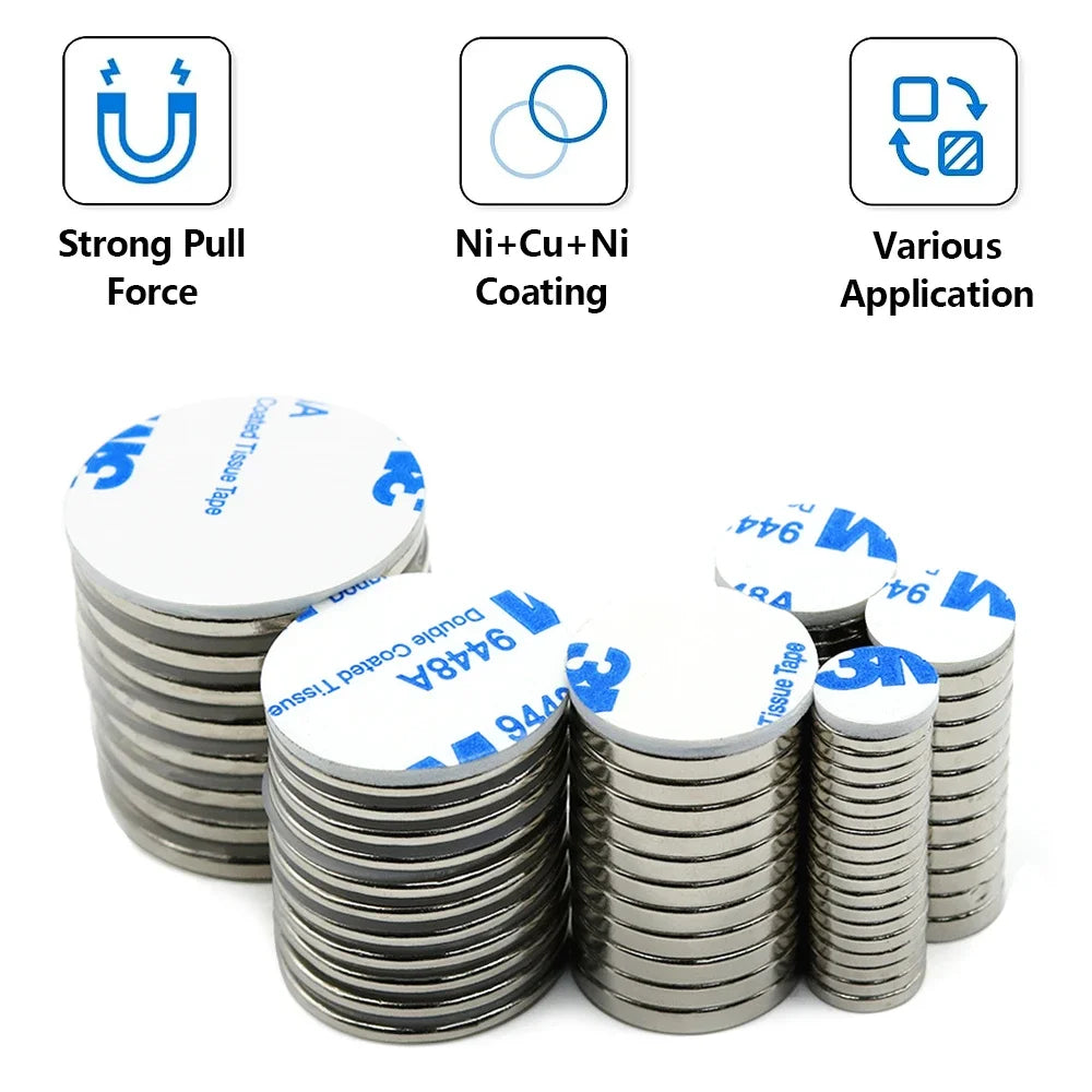 N35 Super Strong Neodymium Magnet Round With double-sided adhesive NdfeB Powerful Permanent Magnetic imanes Refrigerator Magnets