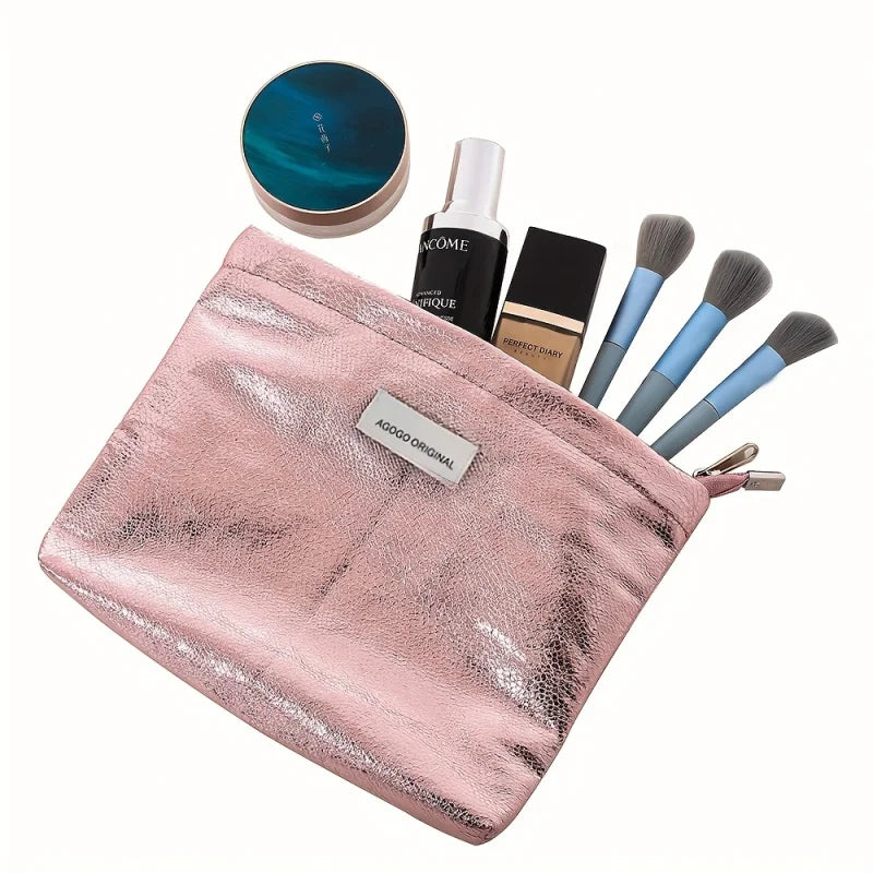 1 Large Capacity Zipper Clutch Bag - Travel-friendly Handheld Makeup Bag, Washable Storage Box, Elegant Solid Color (Gray/Champa