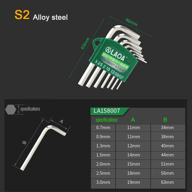 LAOA Mini Hexagon Wrench Seta S2 Socket Head Wrench with Magnetic Ball Head Spanner Tools Allen Key Wrenche Kit