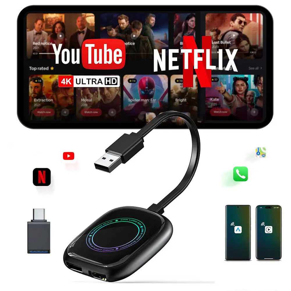 SKILLDRIVE 3 in 1 CarPlay Android Auto Adapter Wireless Wired USB Dongle with Ai Box Youtube for CarPlay Adapter