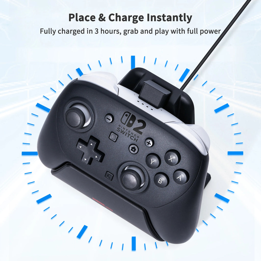 Controller Charging Dock for Nintendo Switch 2 Pro Controller, Dual USB-C Charging Station with LED Indicator, Anti-Slip Stand