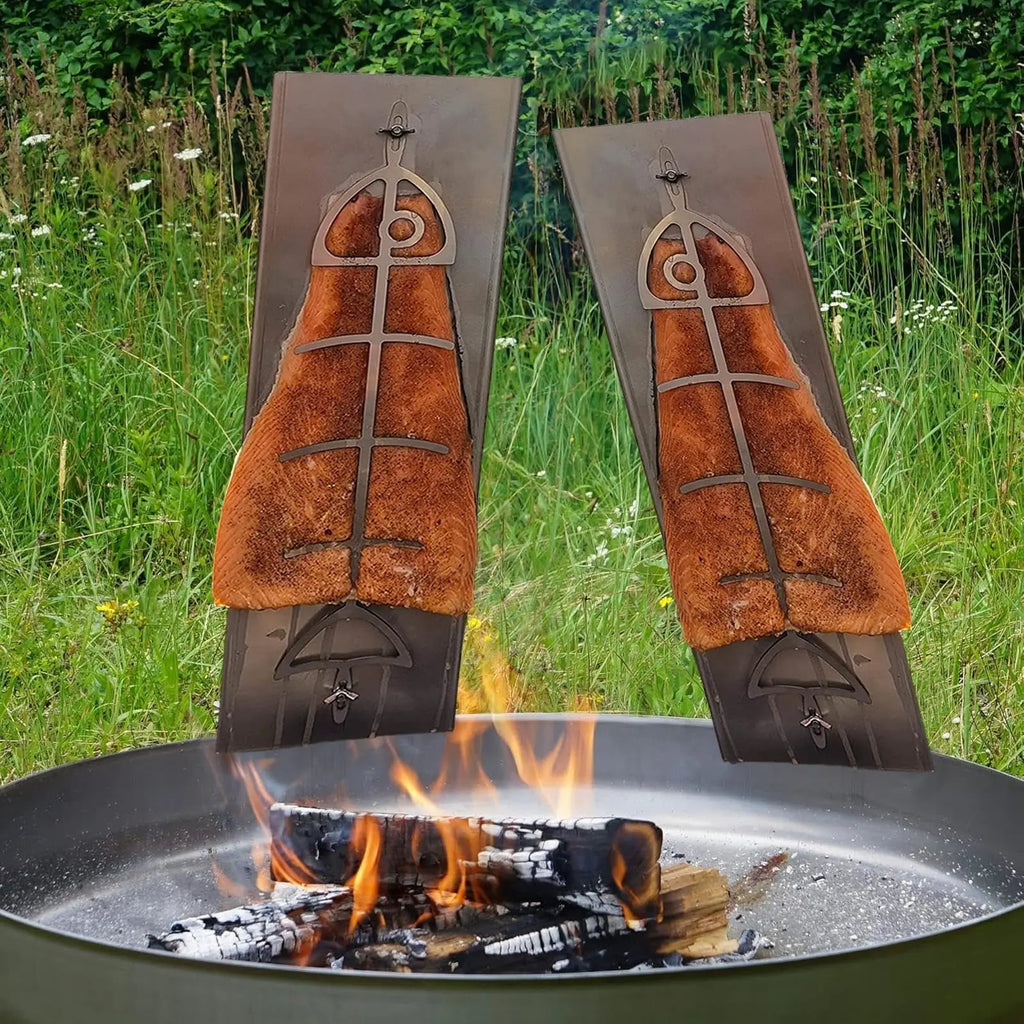 Stainless Steel Flame Salmon Holder, Flat Cooking Rack with Secure Lock Design and, Outdoor BBQ Cookware for Grilling Fish