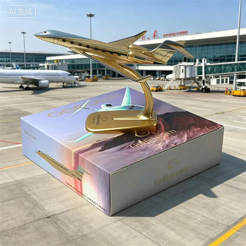 1:200 Scale 16cm G650er Golden Business Aircraft Diecast Alloy Finished Airplane Prototype With Base Collection Display Toys