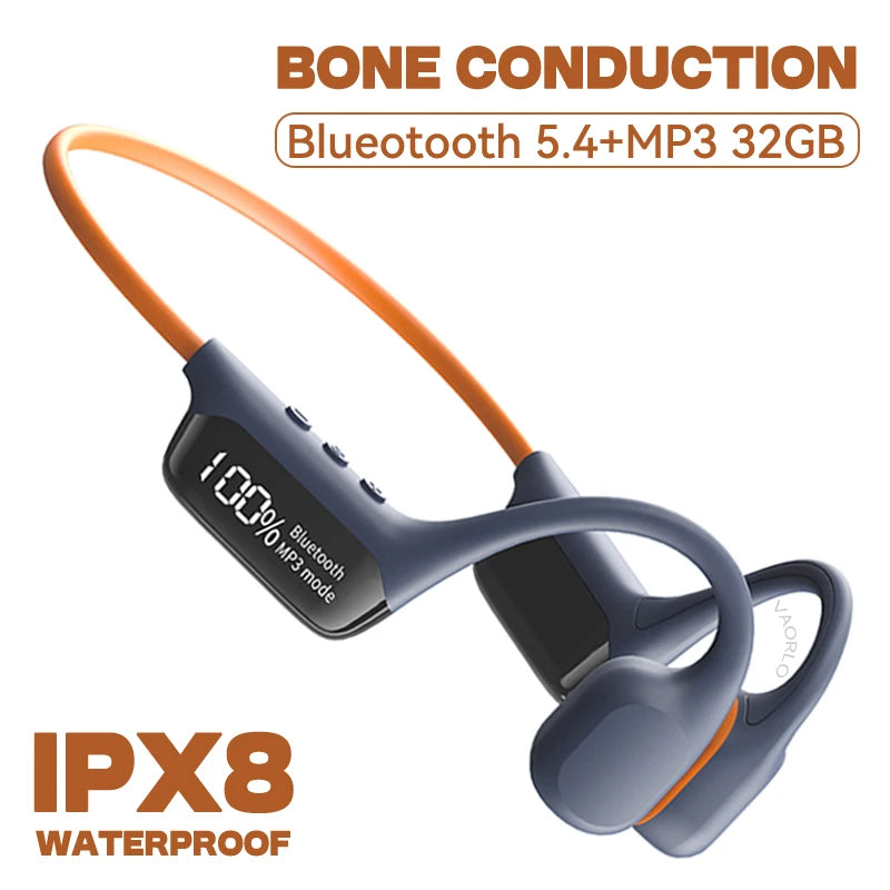 Upgrades Bluetooth 5.4 Bone Conduction Wireless Headphones 30 Meters Depth IPX8 Waterproof Swimming Headsets 32GB RAM MP3 Player
