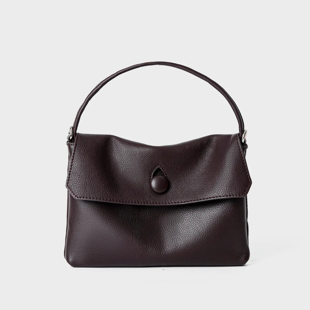 Genuine Leather Button Bag Small Cowhide Handbag Shoulder Bag for Mobile Phone