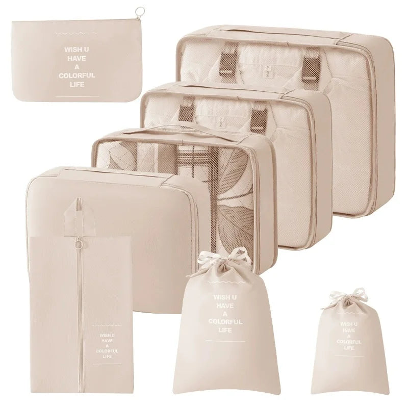 8Pcs Travel Organizer Set Portable Folding Suitcase Packing Cubes for Clothes Shoes Tidy Pouch Luggage Storage Bags