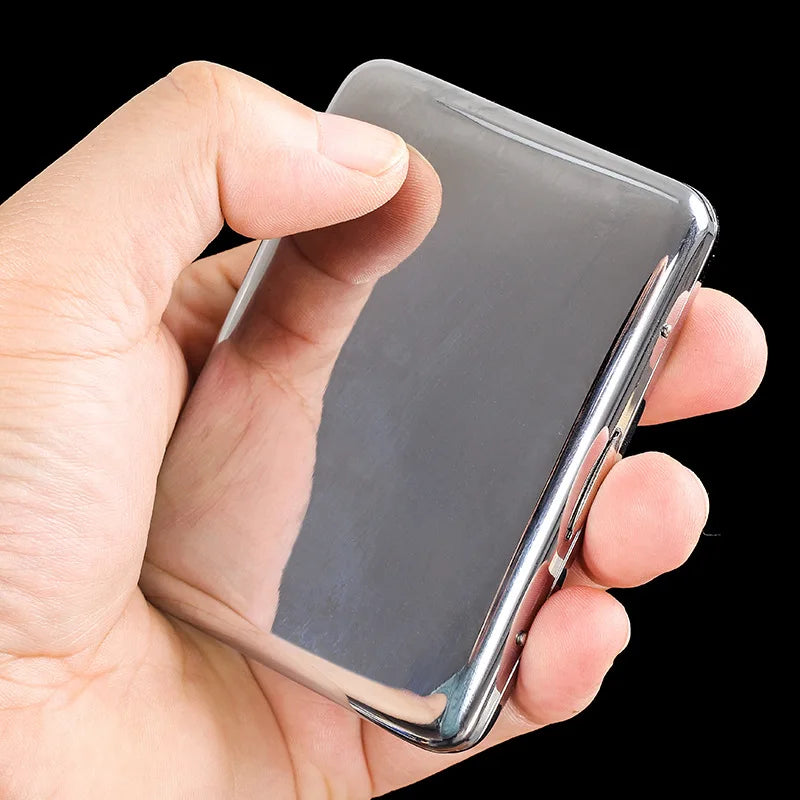 Stainless Steel Mirror Cigarette Case Gold Retro Portable Pocket Cigaret Pack 18 Cigarette Boxes Man Smoker Gift
