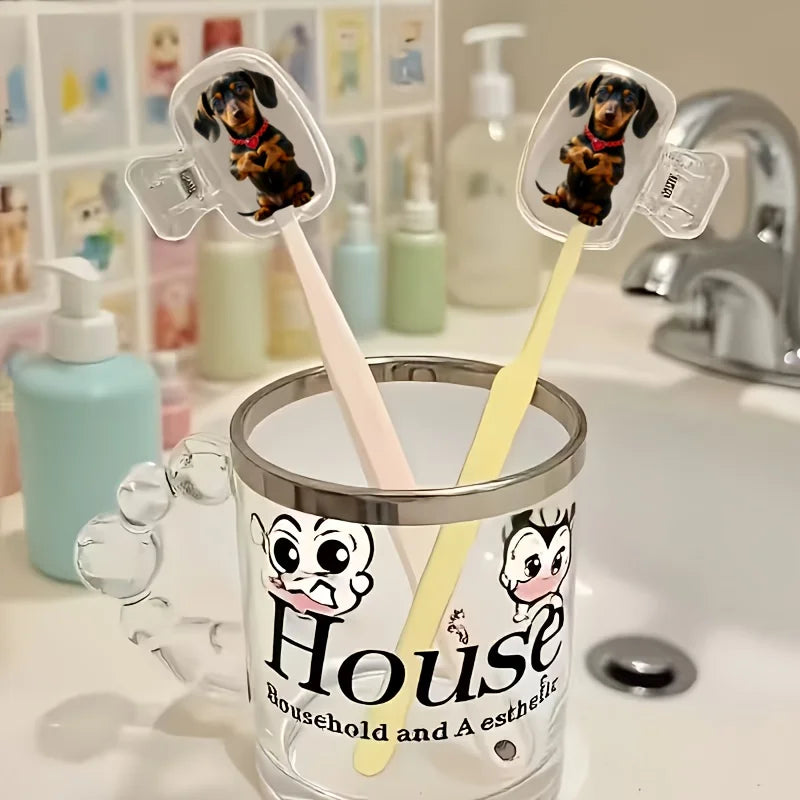 2pcs Cute Dachshund with Heart Pattern Portable Toothbrush Head Cover Storage Case Toothbrush Protective Cover Holder Party Gift