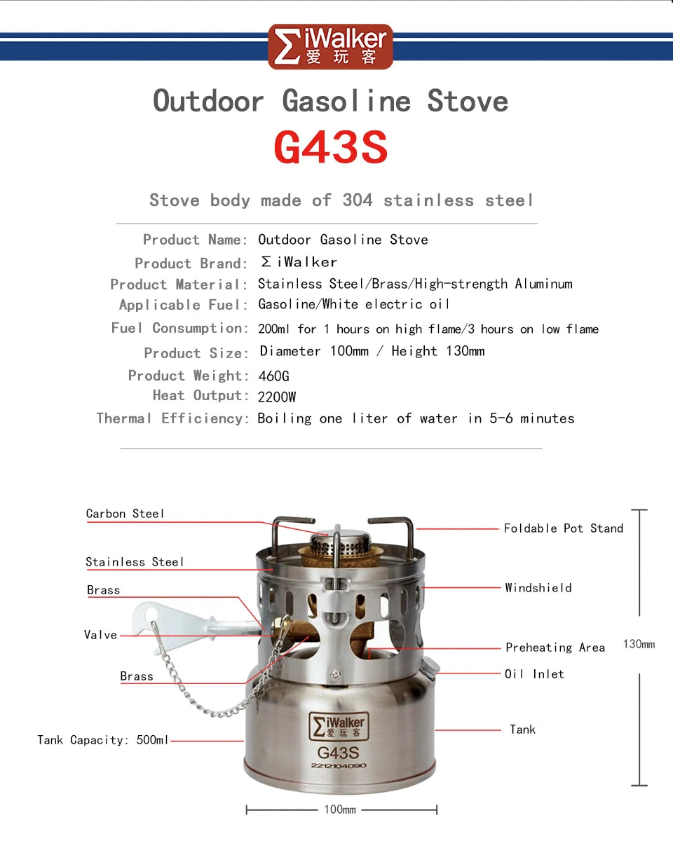 IWALKER G43 G43S Camping Stove Outdoor Gasolin e Stove Burner Silent Burner for Travel Picnic Emergency