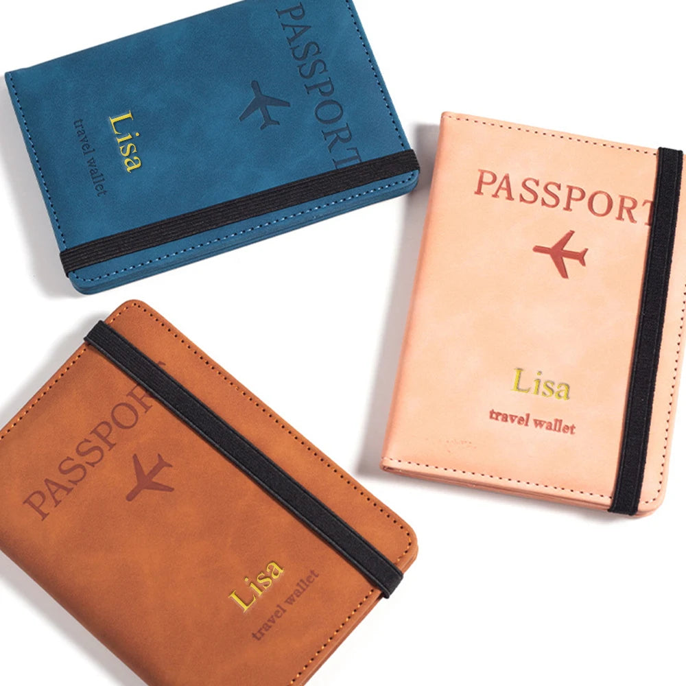Customized Name PU Men's RFID Passport Holder 2-Style Envelope, Airplane Pattern Printed Anti-Theft Passport Wallet, Minimalist