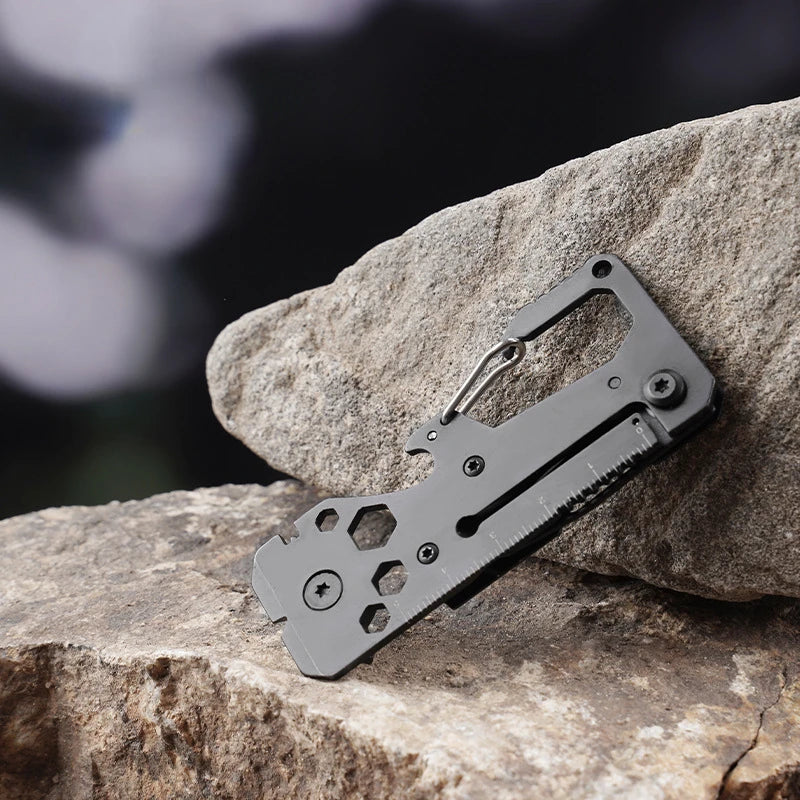 Portable Outdoor Multifunction Folding Knife High Hardness EDC Tool with Key Ring Can Opener and Ruler for Camping Hiking