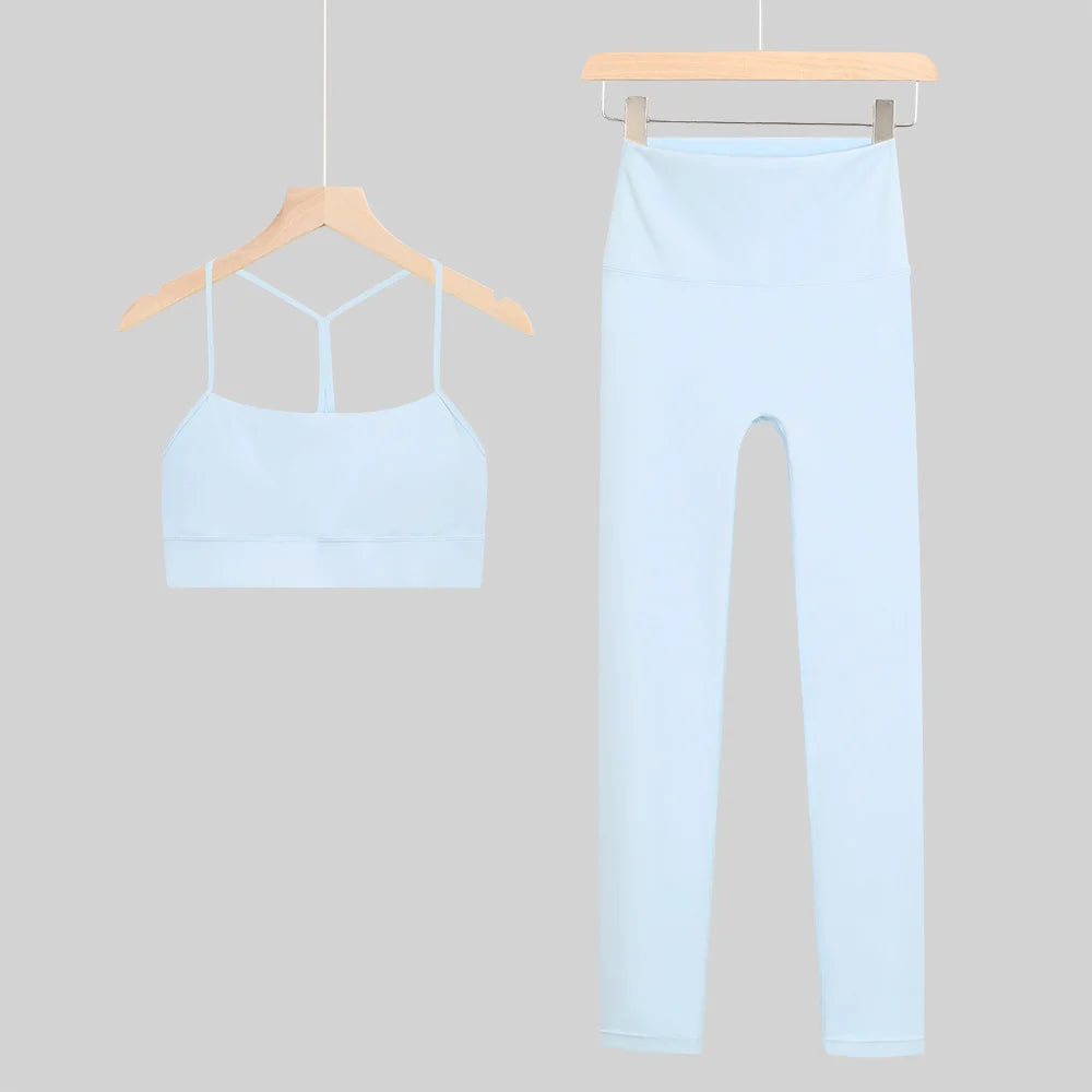 New Yoga Women Vest Gym Top Y-shape Bra Set Comfortable Running Fitness Cropped Pants Sportswear