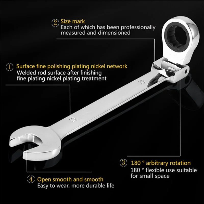 1pc Flex Head Ratcheting Combination Wrench Set Metric Ratchet Dual-purpose Wrenches CrV Gear Spanner Home Repair Hand Tools