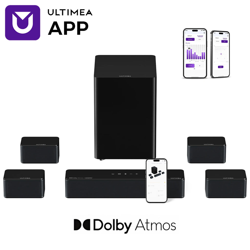 ULTIMEA Poseidon D80 7.1 Surround Soundbar with Dolby Atmos, Wireless Subwoofer&4 Speakers, Home Theater System with APP Control
